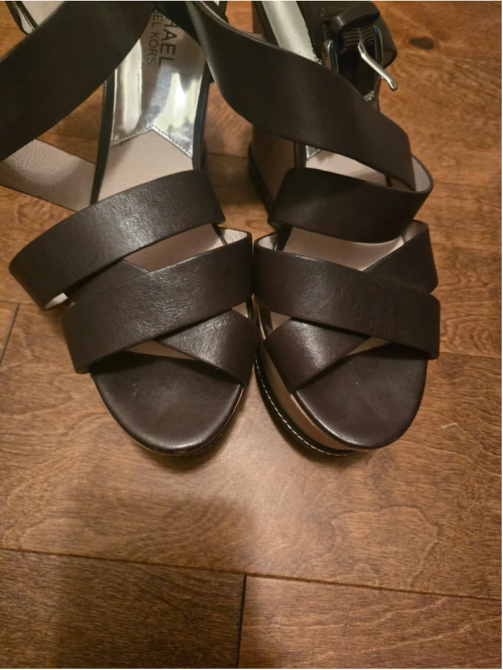 Women's Michael Kors Brown and Beige Wedge Sandals Size 8
